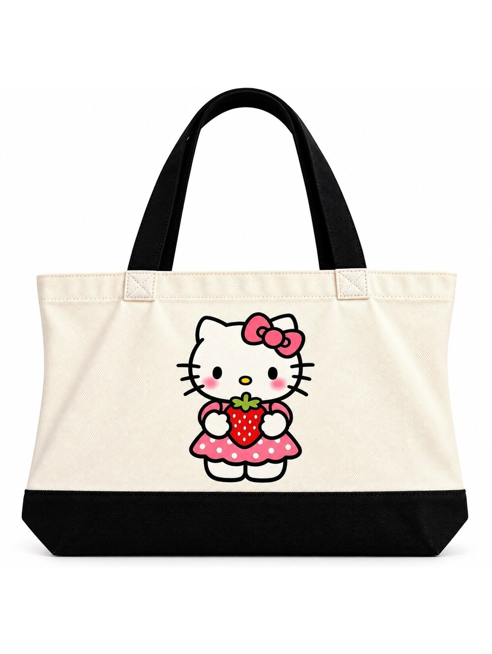 Hello Kitty Large Canvas Tote Bag Shoulder Shopper Cream & Black